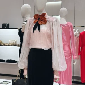 Sexy Transparent Women's Silk Organza Romantic Pink Blouse Handmade Velvet Flowers Lantern Sleeve Lace Embroidered Shirt - AliExpress Shirts & Blouses