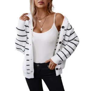 Cross-border hooded striped knitted cardigan women's 2024 autumn and winter loose casual versatile pocket sweater jacket - AliExpress Sweaters&Jumpers
