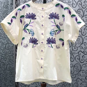 Milan Small Town Special Offer Ethnic Style Short Sleeve Embroidered Single Button Purple Green Doll Shirt Women's Top - AliExpress Shirts & Blouses