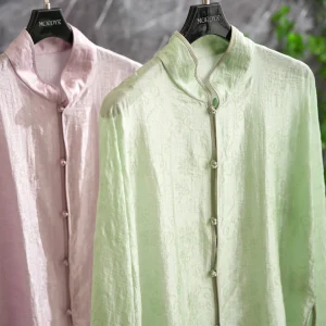 Loose Fit Copper Ammonia Silk New Chinese Style Embroidered Texture Stand Collar Shirtleeve Long Breathable Women's Shirt - AliExpress Shirts & Blouses
