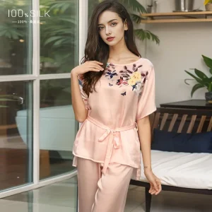2026 Spring Summer Women's New 100% Mulberry Silk Short Sleeve Pajama Set Cool Two Piece Lounge wear Trousers XXL Size Soft Cozy - AliExpress Women's Sleep & Lounge