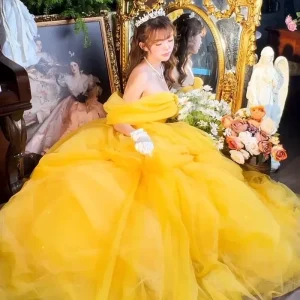 Yellow Bell  Skirt Heavy Work Performance Women'S Costume Beauty And The Beast Adult Female Show Dress Cosplay Outfit - AliExpress Action & Toy Figures