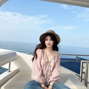 Parisian Sweetheart Early Spring Double Version Regenerated Fiber Sweet Aosphere V-ne Lace Chiffon Top New Arrival - AliExpress Shirts & Blouses