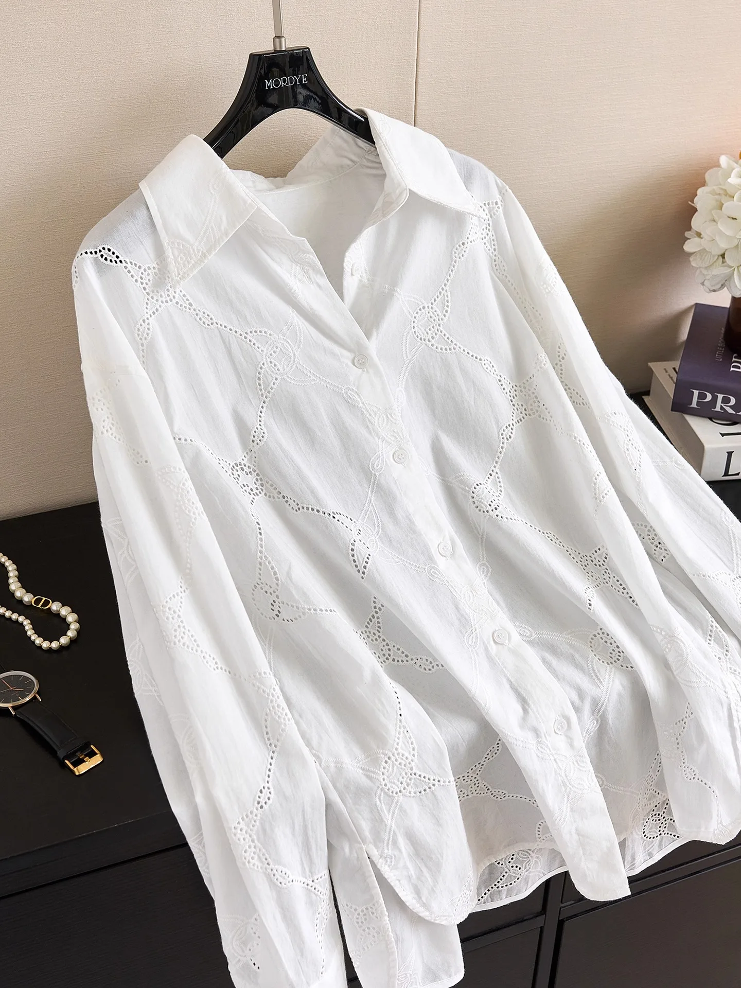 Elegant Embroidered Cotton Lace Long Sleeve Shirt Women's Original Design Straight Cut Pure Cotton Breathable Comfortable Shirt - AliExpress Shirts & Blouses
