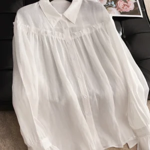 Beach Letter 100 Flax Texture Sensation Long Sleeve White Bell Sleeve Shirt Original Design Loose Fit Women's Summer Fashion - AliExpress Shirts & Blouses