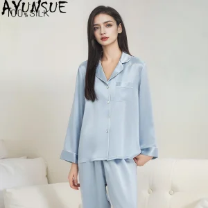 AYUNSUE 19Mm 100% Mulberry Silk Pajama Set Sleepwear Women Spring Summer Clothes Long Sleeve Shirt Casual Pants Womens Outfits - AliExpress Women's Sleep & Lounge