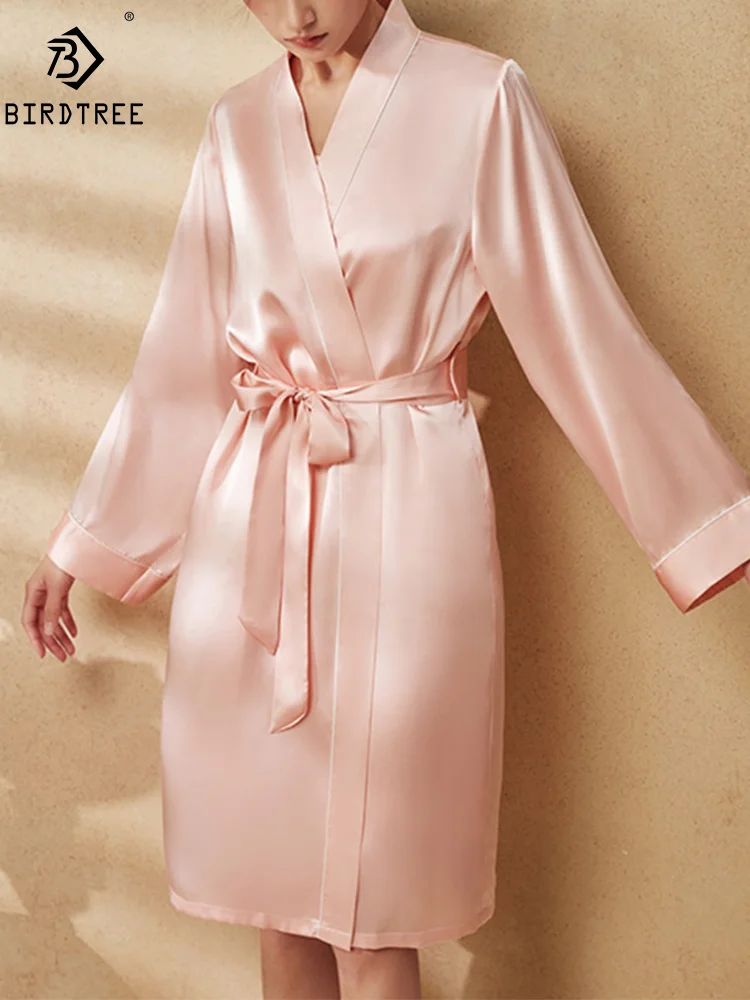 BirdTree, 100%Real Silk Simple Night-robe, Women V Neck Long Sleeve, Elegant Sexy Pajamas Robe, 2024 Summer Autumn New P469123QM - AliExpress Women's Sleep & Lounge