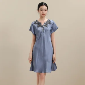 Women 100% Mulberry Silk Nightgown Short Sleeve V Neck Lace Trim Mini Dress Luxury Loungewear Elegant Sexy Summer Sleep Dress PJ - AliExpress Women's Sleep & Lounge
