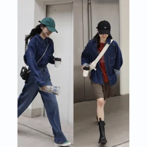 Retro Waed Cotton Denim irt Women's Long Sve Collar ket Detail Pure Color Commute Sle Eco-Friendly irt - AliExpress Shirts & Blouses