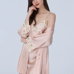Winsleter, 19MM 100%Real Silk Night-robe Set, Sexy Lace, Women Comfortable Sleeping Robe Sling Dress, 2024 Summer Fall S49547CC - AliExpress Women's Sleep & Lounge