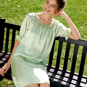 100% Mulberry Silk Short Sleeve Ruffle Nightdress Solid Female Sleepwear Princess Nightgown Elegant Lingerie Sleepdress Nightie - AliExpress Women's Sleep & Lounge