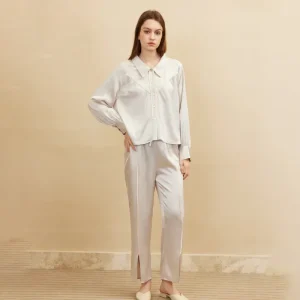 19 Momme 100% Mulberry Silk Women's Pajamas Homewear Solid Long Flare Sleeve Cardigan Top & Trousers Two Piece Pajama Sleepwear - AliExpress Women's Sleep & Lounge