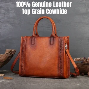 Vintage Genuine Leather Shoulder Bag for Women, Minimalist Top Handle Purse with Large Capacity, Commuter Tote Crossbody - AliExpress Women's Handbags