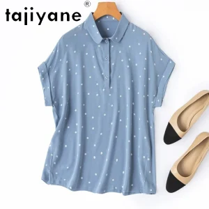 TAJIYANE Women Silk Shirt 100% Mulberry Silk Polo Collar Shirts Raglan Sleeve Summer Blue Blouse Woman Clothes 2026 рубашка - AliExpress Shirts & Blouses