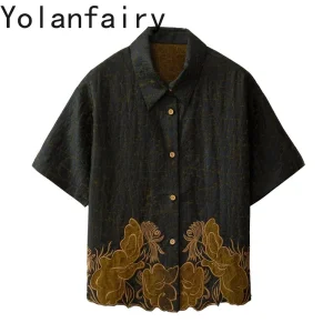 YOLANFAIRY High-end 40mm 100% Real Mulberry Silk Shirt for Women Summer Top Tortoise Gambiered Silk Embroidered Blouse Shirts - AliExpress Shirts & Blouses