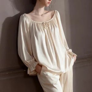 Winsleter-Sexy Women 2 Piece Pajamas Set, Slash Neck Solid, French Sweet Long Sleeve Sleep Homewear, 2026 Summer New S66251CC - AliExpress Women's Sleep & Lounge