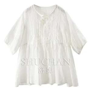 SHUCHANT Gentle Healing Blouse Thin Summer Loose 2m A Pendulum Lace Ramie Doll Shirt Women's 59M8 - AliExpress Shirts & Blouses