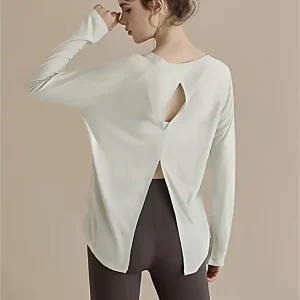 Women's Long Sleeve T-Shirt Yoga Running Loose Fit Beautiful Back Hollow out Casual Comfortable Breathable Sweat Absorbent - AliExpress Shirts & Blouses