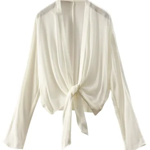 French 100% Natural Silk Georgette Shawl Cardigan Sunshade Jacket 44L5 Blusa Feminina Womens Tops Blusas Mujer De Moda - AliExpress Shirts & Blouses