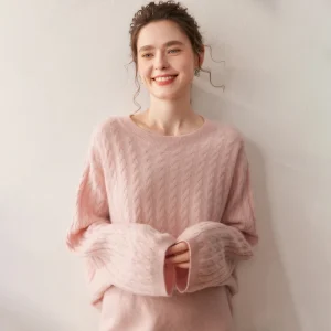 Autumn/Winter Women's 100% Cashmere Pullover Casual Solid Knitted Sweater Loose Round Neck Twisted Flower Tops Thick Warm Jumper - AliExpress Sweaters&Jumpers