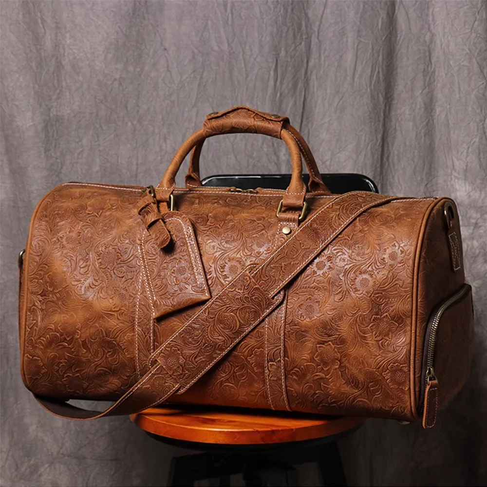 LUOKIR Vintage Embossed Leather Tote Bag Large Capacity Genuine Leather Short-Term Travel Bag for Clothing and Luggage Gym Bag - AliExpress Travel Bags