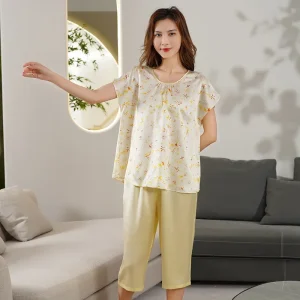 19MM Heavy Silk Short Sleeves T-shirt & Cropped Pants Pajamas Set 100% Mulberry Silk Women's Pajama Set Loose Loungewear Pyjama - AliExpress Women's Sleep & Lounge