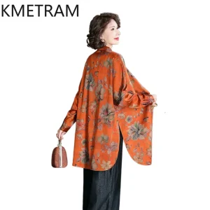 KMETRAM 100% Mulberry Silk Blouse Women 2026 Spring Real Xiangyunsha Retro Print Mid-length Shirts Woman Clothing Blusa Feminina - AliExpress Shirts & Blouses
