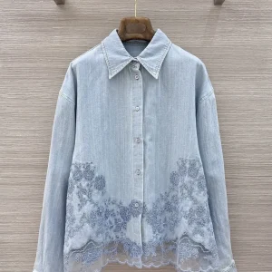 3D Flower Decoration Women Denim Shirt 100% Cotton Long Sleeve Single Breasted Turn-down Collar Fashion Female Blouse Top - AliExpress Shirts & Blouses