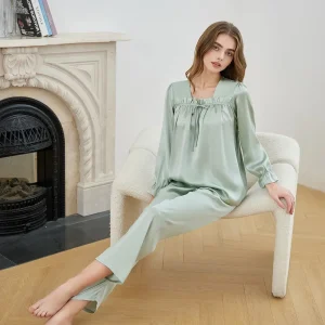 19 Momme 100% Mulberry Silk Women's Long Sleeve Shirt & Pants 2 Piece Pajama Loose Loungewear Sleepwear Button-Down Pajamas Set - AliExpress Women's Sleep & Lounge