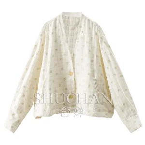Cloud Embroidery Pine Shadow, Shirt Loose Daisy Embroidery Silk + European Standard Linen Short Coat Women 90M3 - AliExpress Shirts & Blouses