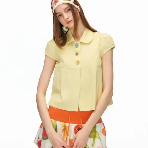 Outtheblue Vintage Washed Short Sleeve Lemon Salt Summer New Style Women's Shirt Doll Collar Flying Sleeve Cotton Top - AliExpress Shirts & Blouses