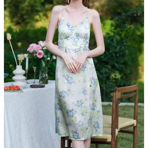 Floral Heavyweight 100% Mulberry Silk Camisole Nightdress Women Summer Chemise With Bra Sexy Midi Nightgown Versatile Loungewe - AliExpress Women's Sleep & Lounge