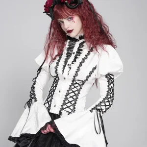 Gothic Devil Fashion Long Sleeve Heart Pattern Embroidery Shirt Women's Polyester Bubble Sleeve Stand Collar Regular Thickness - AliExpress Shirts & Blouses