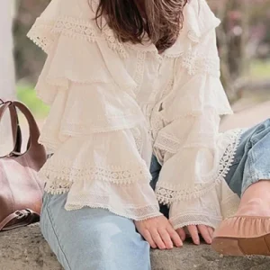 Romantic Lady's Shirt Lace Layered Bell Sleeve V-neck French Style Cotton Long Sleeve Cool Sensation Women's Fashion Spring 2026 - AliExpress Shirts & Blouses