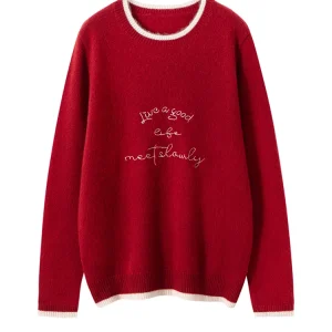 TLOML Women‘s 100% Cashmere Sweater O-neck Long Sleeve Pullover Color Block Embroidery Cashmere Knitwear Autumn Winter Chic Top - AliExpress Sweaters&Jumpers