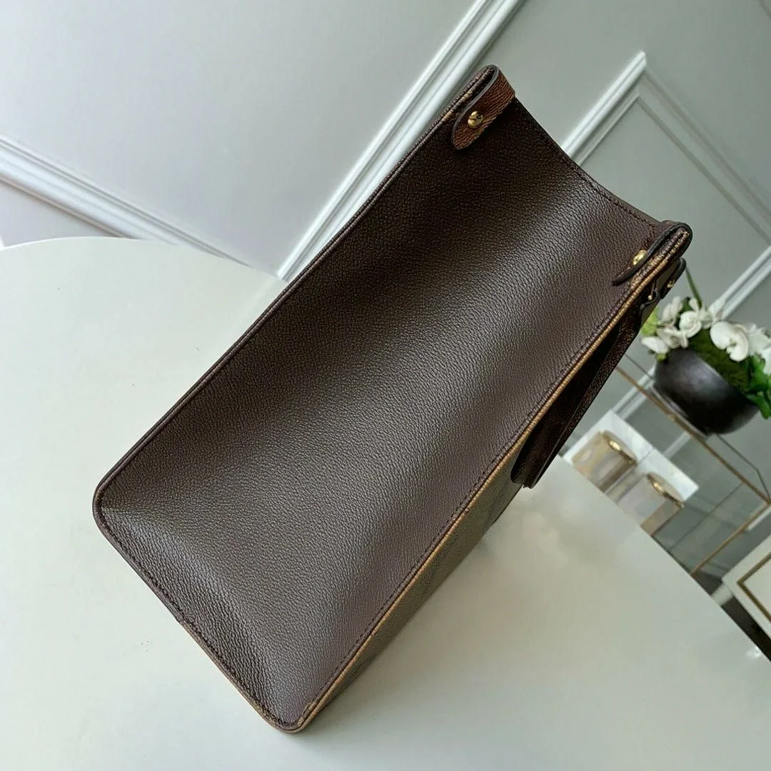 Vintage Brown Pebbled Leather Spliced Canvas Tote Bag, Large Capacity Laptop Shoulder Purse Gold Hardware Business Office Shopper Handbag - AliExpress Women's Handbags