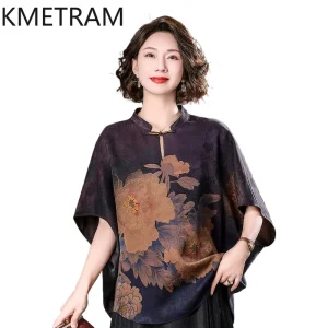 KMETRAM 100% Mulberry Silk Xiangyunsha Women Shirt 2026 Spring Chinese-style Loose Floral Pattern Half-sleeved Shirts Ropa Mujer - AliExpress Shirts & Blouses