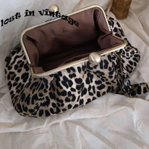 Lost in Vintage Bag Leopard Cltch Jacquard Fabric Spacious Due to Folds 38x20x12cm Puffy Purse with Large Ball Kiss Lock Frame - AliExpress Women's Handbags