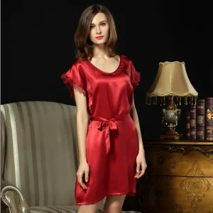 100% Mulberry Silk Plus Size Women Nightgown Sexy Lingerie Night Dress Short Sleeve Sleepwear Lace-up Chemise Sleepshirt Pajama - AliExpress Women's Sleep & Lounge