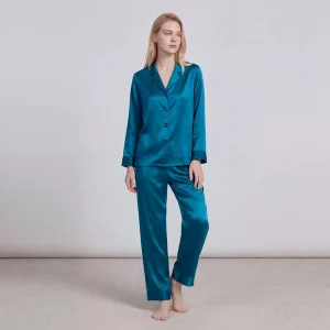 100% Mulberry Silk Pajamas Women Long Sleeve 2 Piece Pj Set Notched Collar Button Down Sleepwear Luxury Solid Color Loungewear - AliExpress Women's Sleep & Lounge