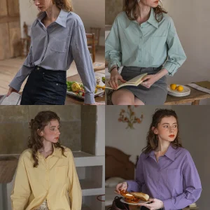 Casual Sle High Quali Cotton Sand Waed Multi Color Commute Inspired irt Women's Breathable Long Sve Button down - AliExpress Shirts & Blouses