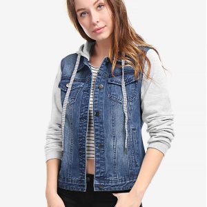 Casual Layered Drawstring Pockets Hood Denim Jacket Dark Blue/XS - Allegra K catalog