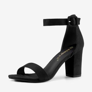 Faux Suede High Chunky Heel Buckle Ankle Strap Sandals Black/9 - Allegra K catalog