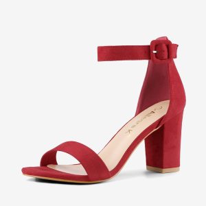 Buckle Ankle Strap High Chunky Heel Sandals Red/9 - Allegra K catalog