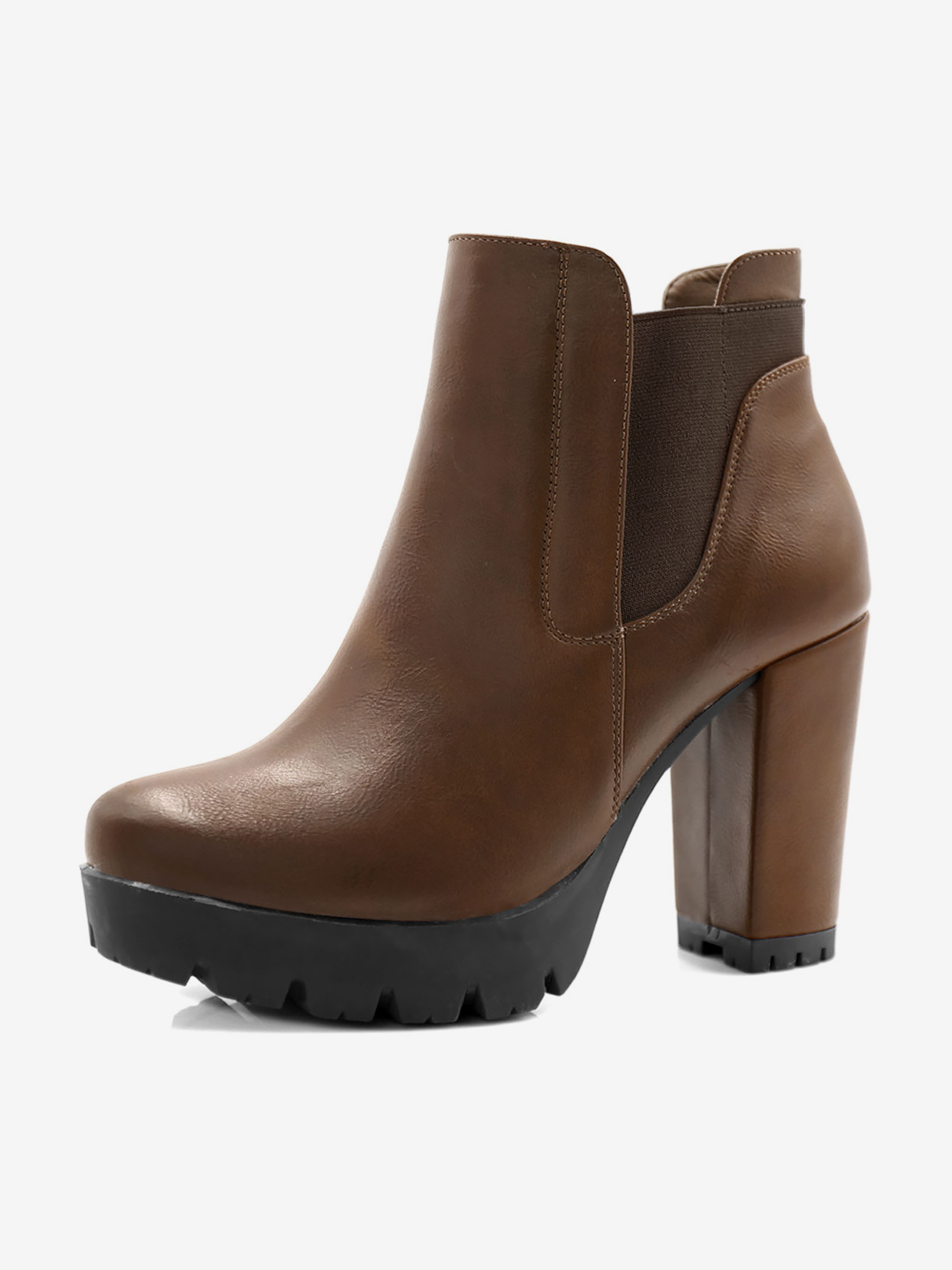 Chunky High Heel Platform Zipper Chelsea Boots Brown/7.5 - Allegra K catalog