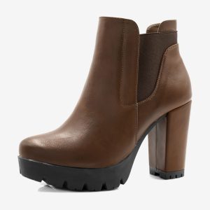 Chunky High Heel Platform Zipper Chelsea Boots Brown/9 - Allegra K catalog