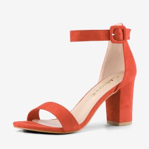 Faux Suede High Chunky Heel Buckle Ankle Strap Sandals Orange/11 - Allegra K catalog