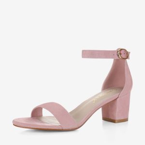 Faux Suede Open Toe Mid Block Heel Ankle Strap Sandals Light Pink/7 - Allegra K catalog