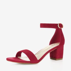 Faux Suede Open Toe Mid Block Heel Ankle Strap Sandals Deep Red/7.5 - Allegra K catalog