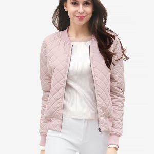 Casual Zip Up Raglan Long Sleeve Quilted Bomber Jacket Pink/XL - Allegra K catalog